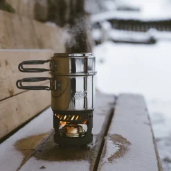 Kogesæt med spritbrænder i rustfrit stål